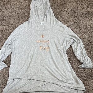 Very Soft Gray Hooded Top with Gold Text